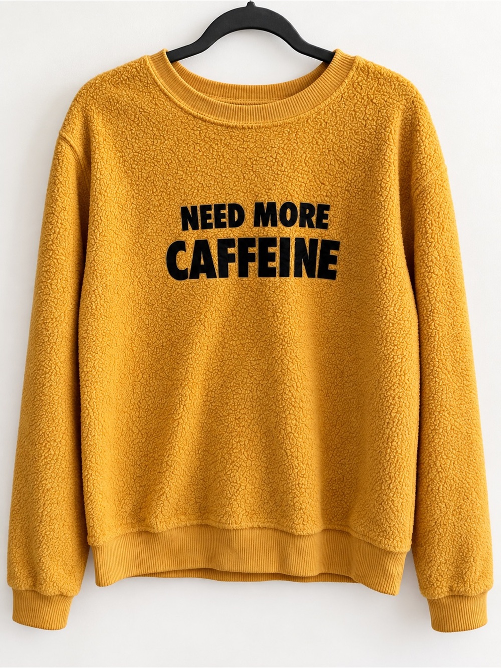 No Boundaries Need More Caffeine Mustard Fleece Sweatshirt Large